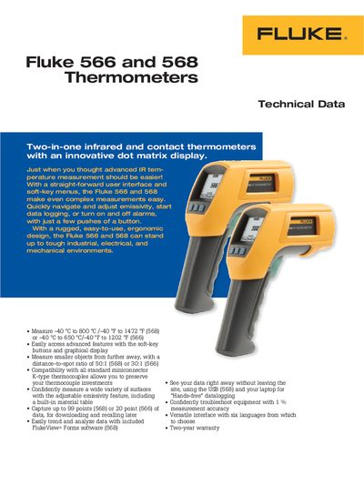 Fluke 566 and 568 Thermometer Handbook - cover page