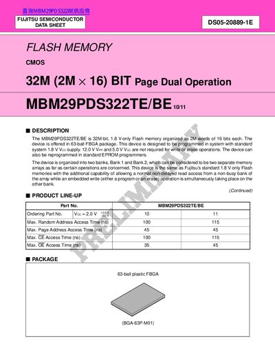 Fujitsu MBM29PDS322TE/BE Flash Memory Data Sheet - cover page