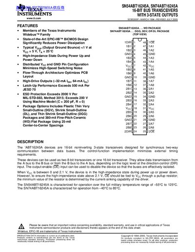 Texas Instruments SN54ABT16245A / SN74ABT16245A Datasheet - cover page