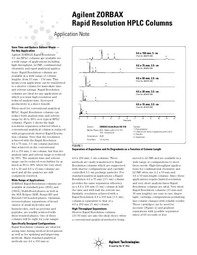 Agilent ZORBAX Rapid Resolution 3.5 µm HPLC Columns Product Leaflet - cover page