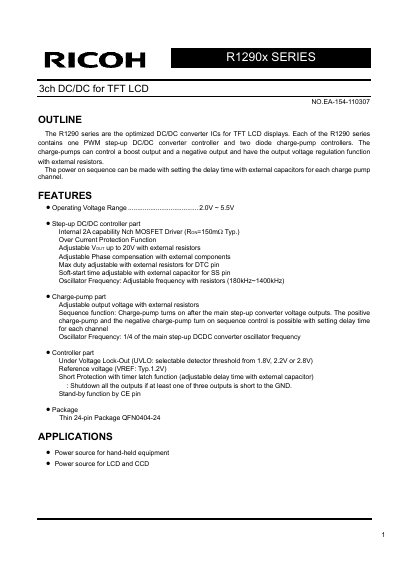 Ricoh R1290x Series DC/DC Converter IC Datasheet - cover page