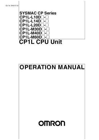 omron SYSMAC CP Series CP1L-L10D@-@ CP1L-L14D@-@ CP1L-L20D@-@ CP1L-M30D@-@ CP1L-M40D@-@ CP1L-M60D@-@ CP1L CPU Unit OPERATION MANUAL - cover page
