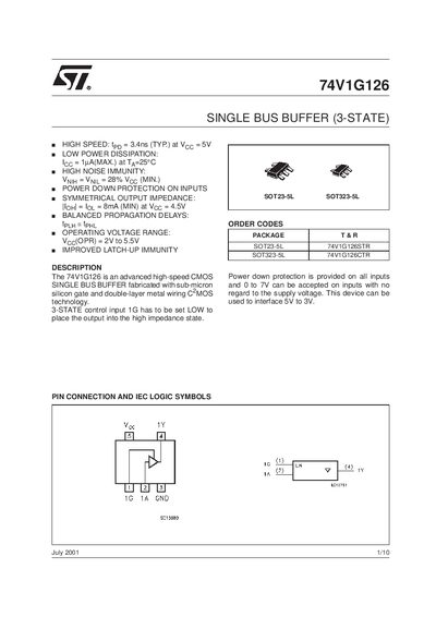 STMicroelectronics 74V1G126 Single Bus Buffer Datasheet - cover page