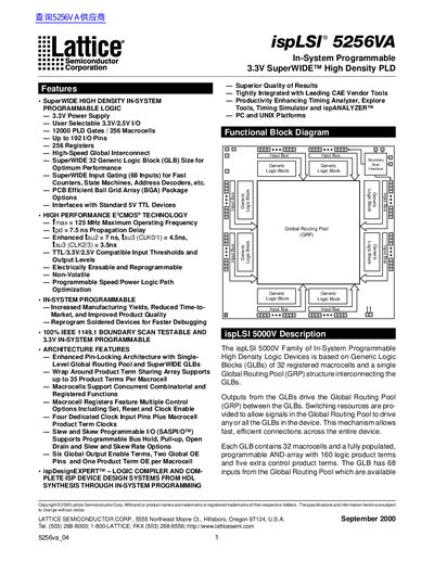 Lattice ispLSI 5256VA Datasheet - cover page