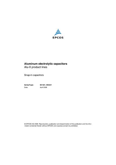 EPCOS B41231 B43231 Snap-in Capacitor Product Leaflet - cover page