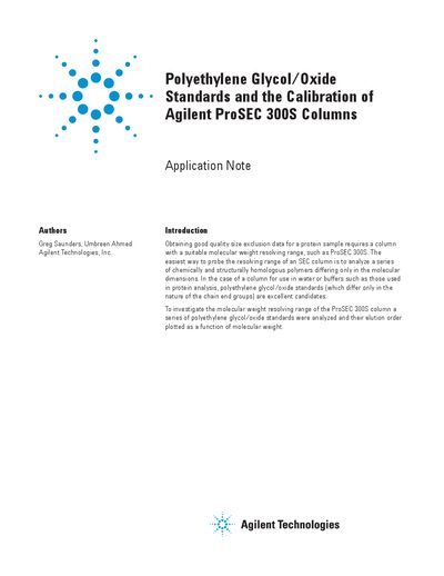Agilent ProSEC 300S Columns Calibration Application Note - cover page