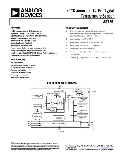 Analog Devices ADT75 Datasheet Handbook Rev A - cover page
