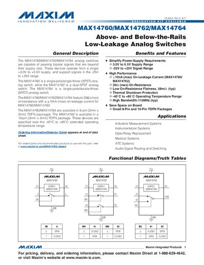 Maxim MAX14760 / MAX14762 / MAX14764 Datasheet - cover page