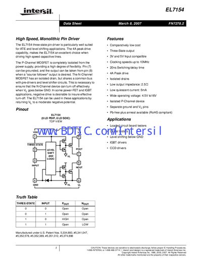 Intersil EL7154 Datasheet - cover page