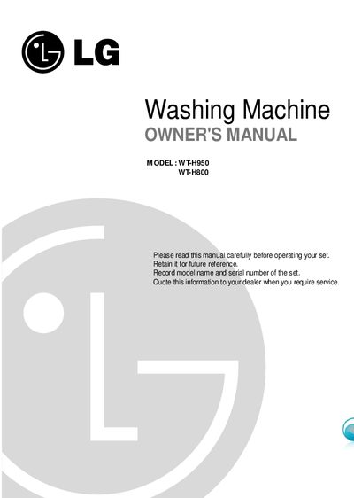 LG WT-H950 / WT-H800 Washing Machine User Manual - cover page