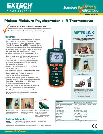 Extech MO297 Pinless Moisture Psychrometer + IR Thermometer User Manual - cover page