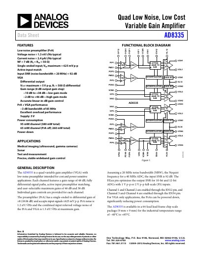 Analog Devices AD8335 Quad Variable Gain Amplifier Datasheet - cover page