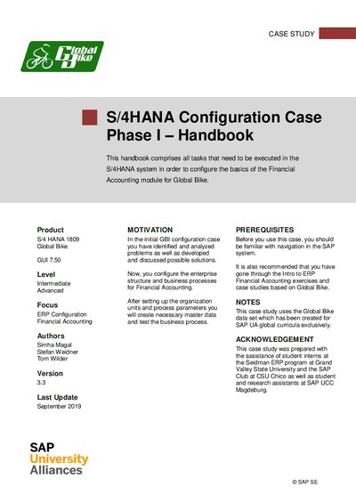 SAP S/4HANA 1809 Case Study Handbook - cover page