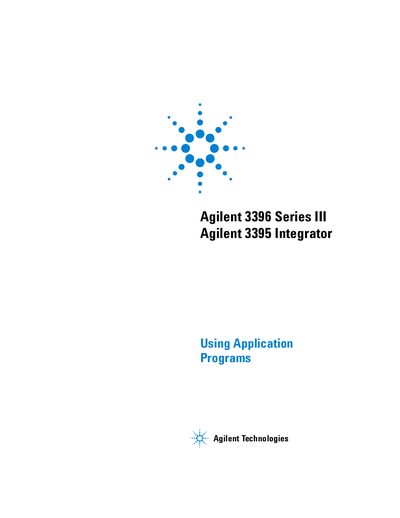 Agilent 3395/3396 Series III Integrator Using Application Programs - cover page