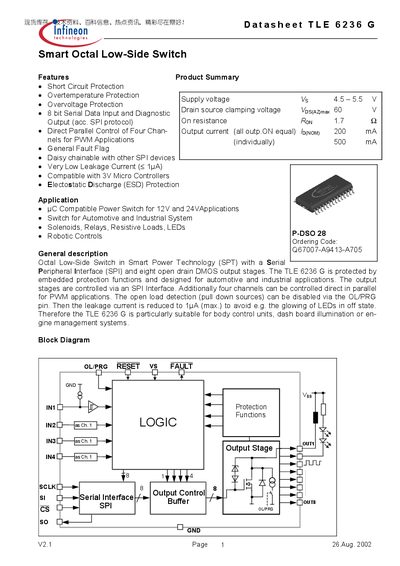 Infineon TLE6236G Octal Low‑Side Switch Datasheet - cover page