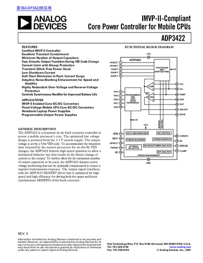 ANALOG DEVICES ADP3422 IMVP-II-Compliant Core Power Controller for Mobile CPUs handbook - cover page