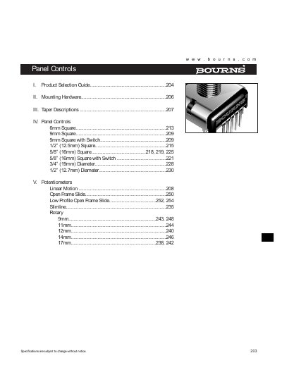 Bourns Panel Controls Product Selection Guide - cover page