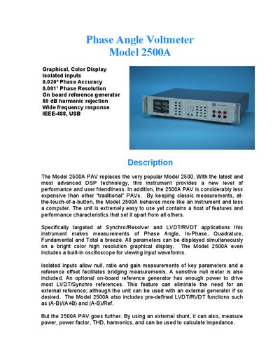 Nova Phase Angle Voltmeter 2500A User Manual