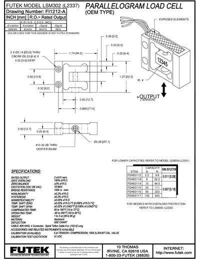 Futek LSM302 (L2337) Parallel Beam Load Cell Datasheet - cover page