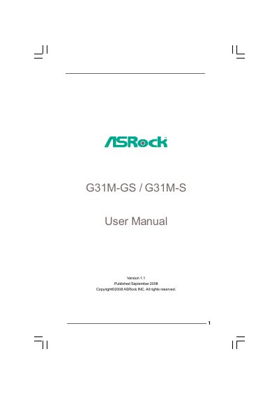 ASRock G31M-GS/G31M-S Motherboard User Manual - cover page