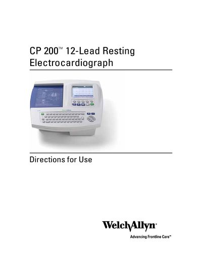 Welch Allyn CP200 12-Lead Resting Electrocardiograph Directions for Use - cover page