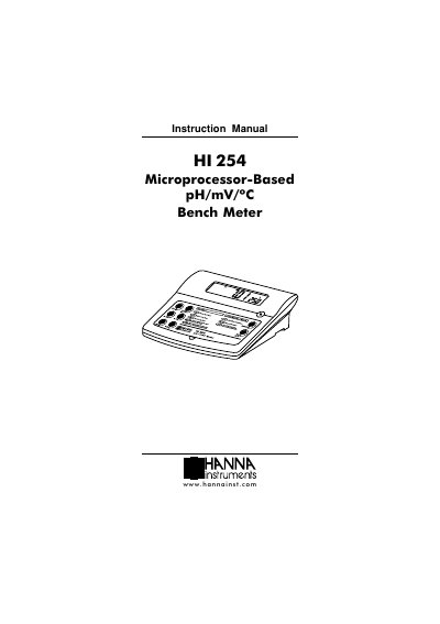 Hanna Instruments HI 254 Bench Meter Instruction Manual - cover page