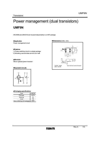 ROHM UMF9N Dual Transistor Datasheet - cover page