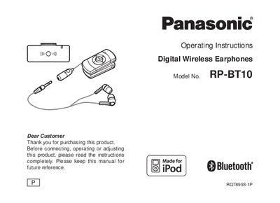 Panasonic RP-BT10 Digital Wireless Earphones Operating Instructions - cover page