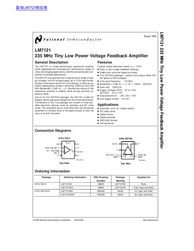 National Semiconductor LM7121 Voltage Feedback Amplifier Datasheet - cover page