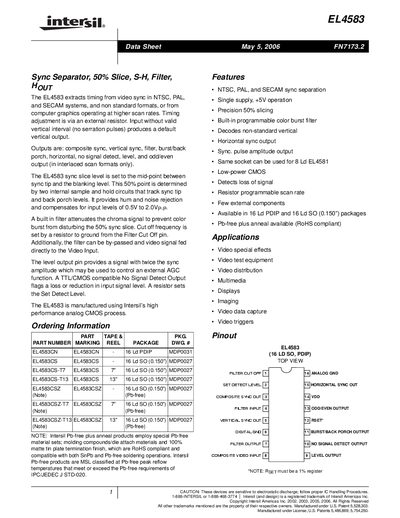 Intersil EL4583 Datasheet - cover page