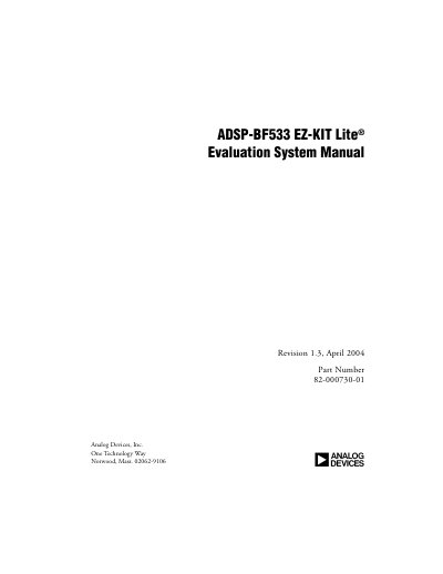 Analog Devices ADSP-BF533 EZ-KIT Lite Evaluation System User Manual