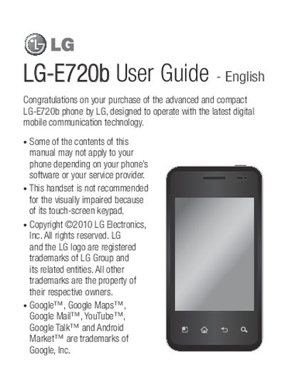 LG E720b Phone User Guide - cover page
