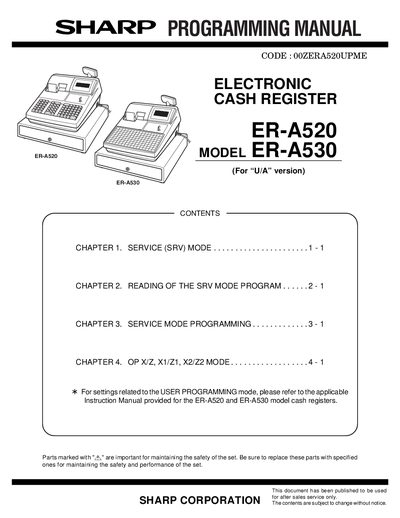 Sharp ER-A520/ER-A530 Electronic Cash Register Programming Manual - cover page