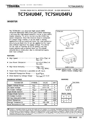 TOSHIBA TC7SHU04F/TC7SHU04FU Manual - cover page