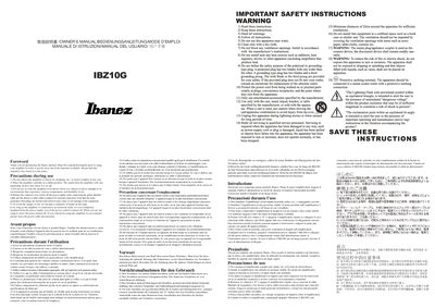 Ibanez IBZ10G Amplifier User Manual - cover page