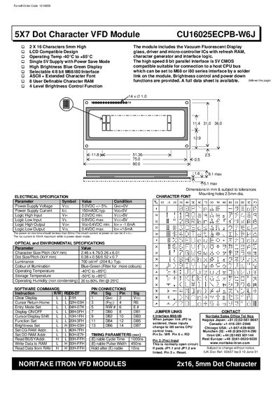 Noritake CU16025ECPB-W6J VFD Module Handbook - cover page