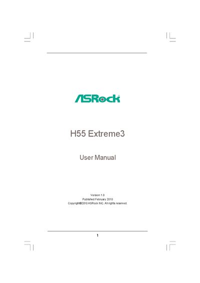ASRock H55 Extreme3 Motherboard User Manual - cover page