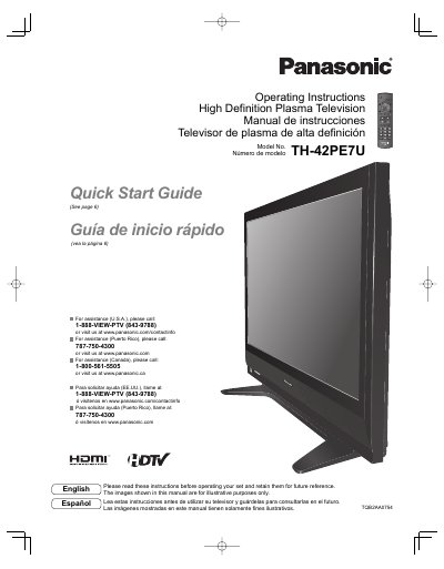 Panasonic TH-42PE7U High Definition Plasma Television Operating Instructions - cover page