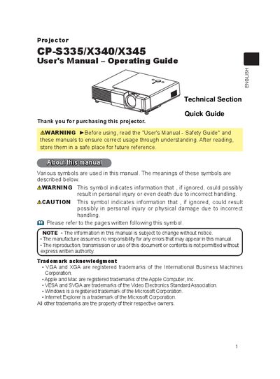 CP-S335/X340/X345 Projector User Manual