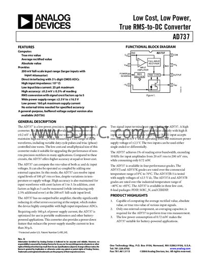 Analog Devices AD737 Datasheet - cover page