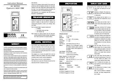 Hanna Instruments HI 93722 Cyanuric Acid ISM Instruction Manual - cover page