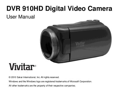 Vivitar DVR 910HD Digital Video Camera User Manual - cover page