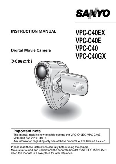 SANYO VPC-C40EX VPC-C40E VPC-C40 VPC-C40GX INSTRUCTION MANUAL - cover page