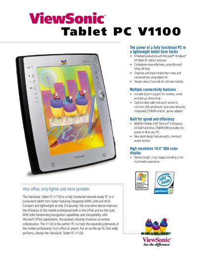 ViewSonic V1100 Tablet PC Product Leaflet - cover page