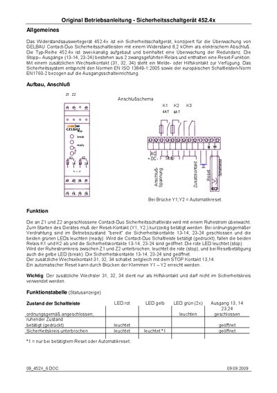 Gelbau 452.4x Safety Switch Device Operating Manual