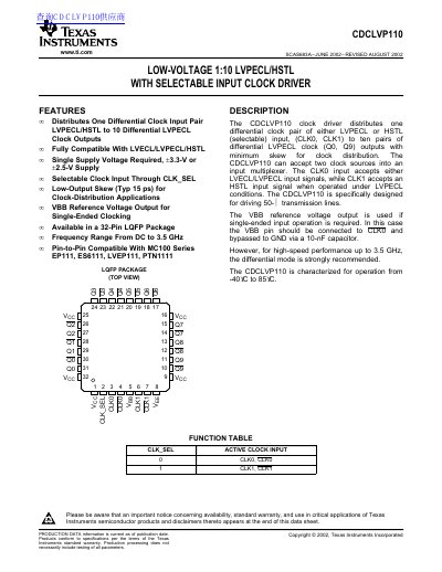 Texas Instruments CDCLVP110 Clock Driver Datasheet - cover page
