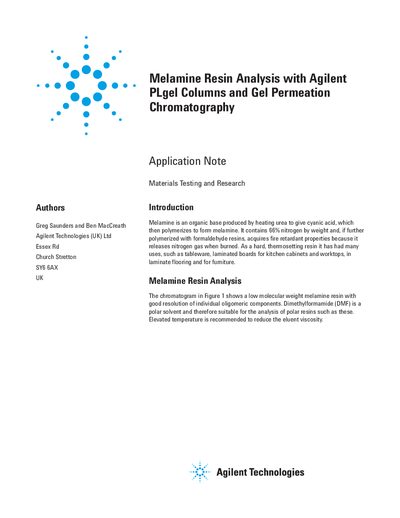 Agilent PLgel Columns Melamine Resin Analysis Application Note - cover page