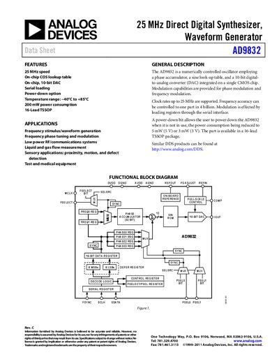 Analog Devices AD9832 Datasheet Rev C - cover page