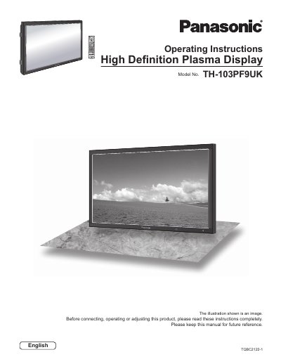 Panasonic TH-103PF9UK High Definition Plasma Display Operating Instructions - cover page