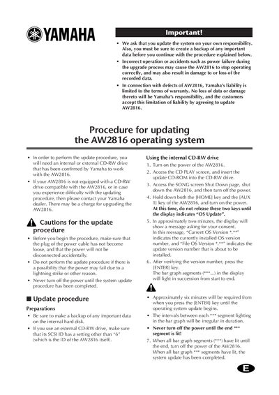 Yamaha AW2816 Operating System Update Guide - cover page